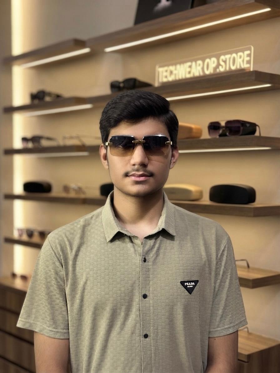 Luxury Gradient Brown & Grey Square Rimless Sunglasses - Image 2