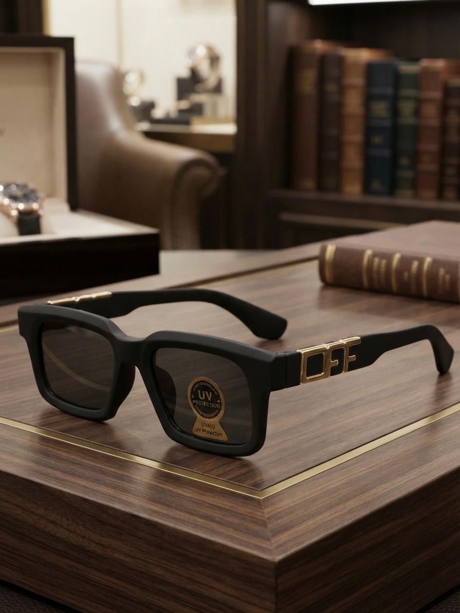 OFF Branded Matte Black Bold Square UV400 Sunglasses