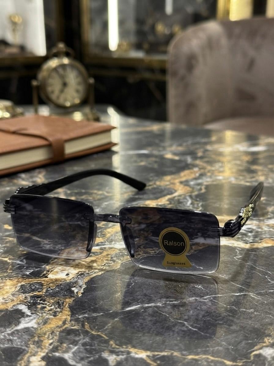 Ralson Black Gradient Rectangular Rimless Sunglasses
