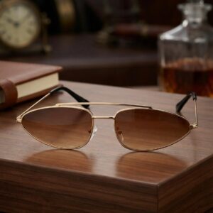 GOLDEN brown minimalist double bridge avaitor metal sunglasses
